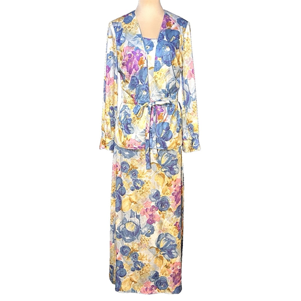 Vintage 60s 70s Coco Maxi Dress  & Matching Jacket  Retro Mod Flower Power 2pc